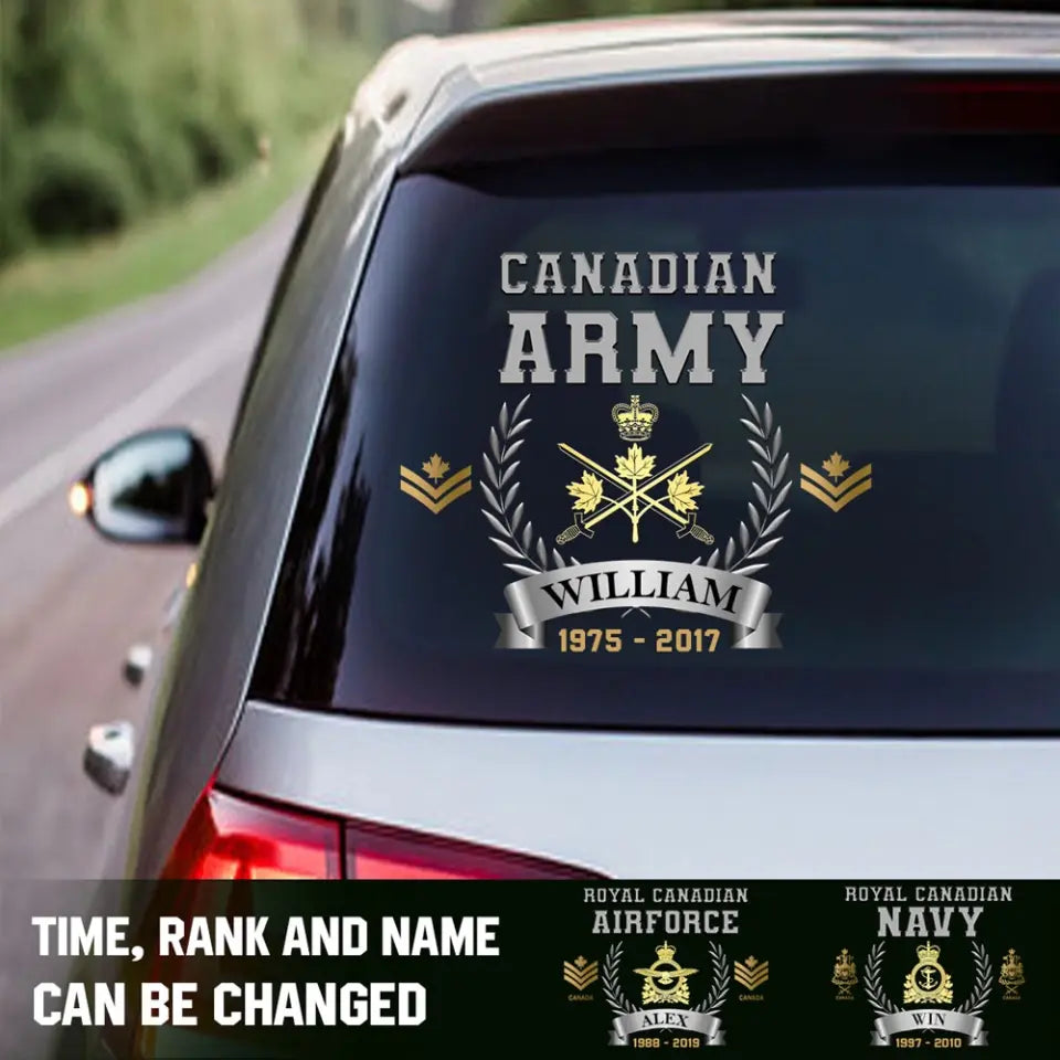 Personalized Canadian Army Logo Custom Rank & Name Decal Printed AHHN24639