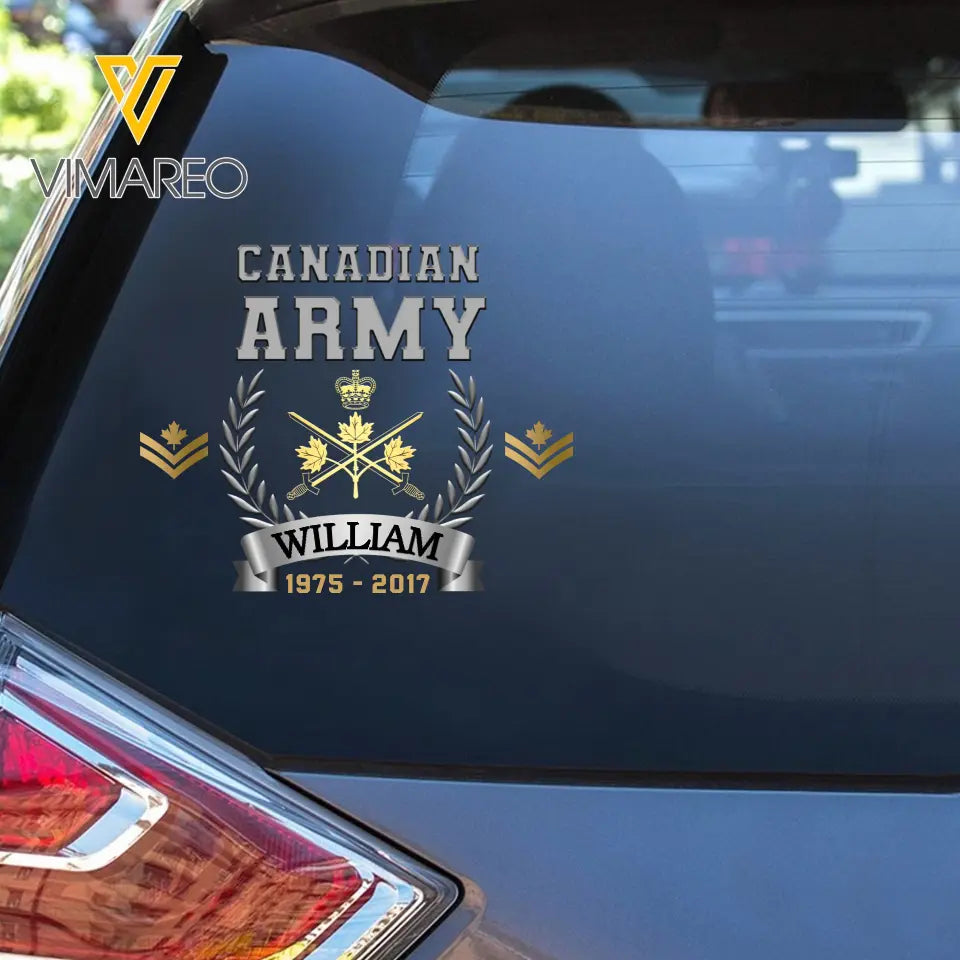 Personalized Canadian Army Logo Custom Rank & Name Decal Printed AHHN24639