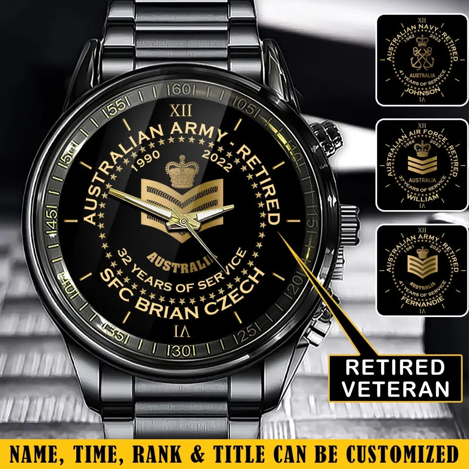 Personalized Australian Army Retired Rank Camo Custom Name & Served Time Watch Printed AHVA24652