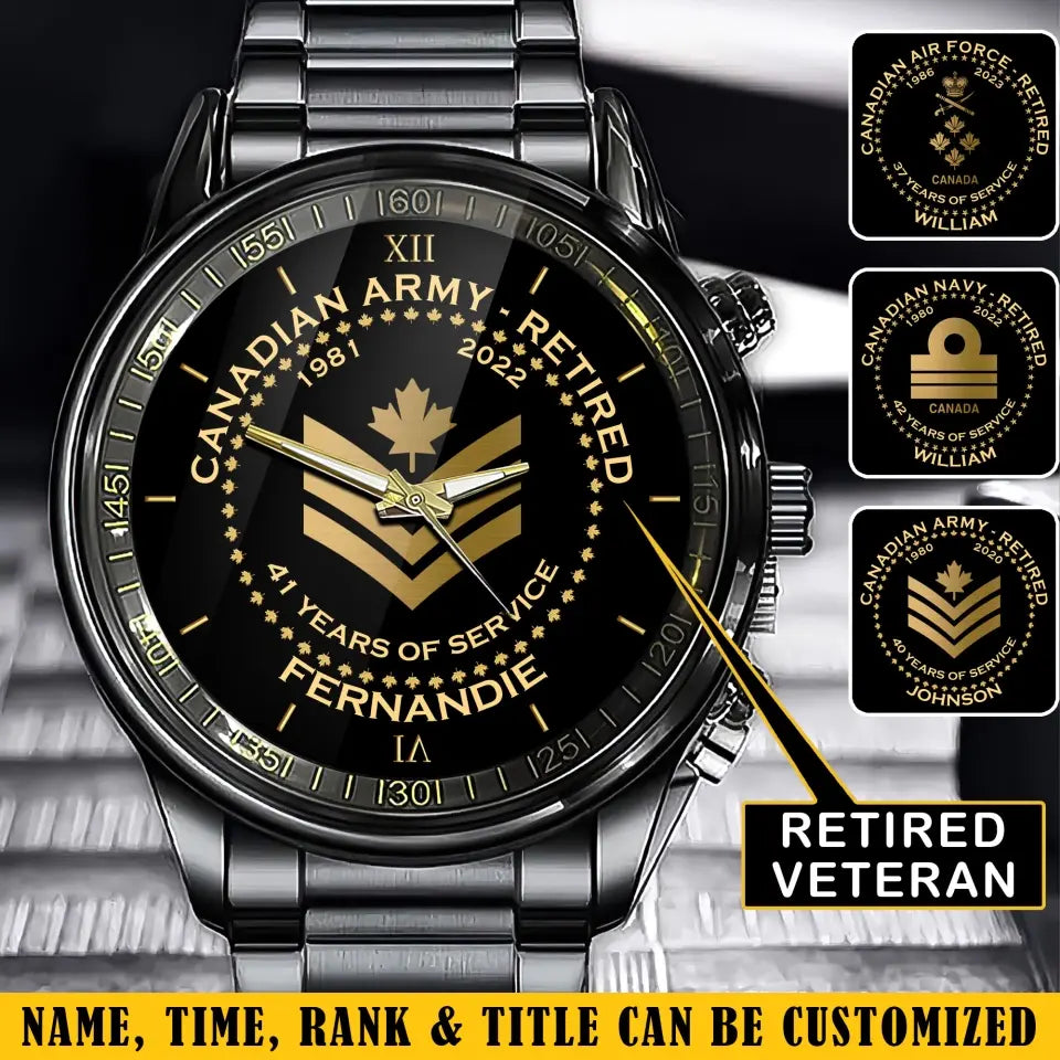 Personalized Canadian Army Retired Rank Camo Custom Name & Served Time Watch Printed AHVA24652