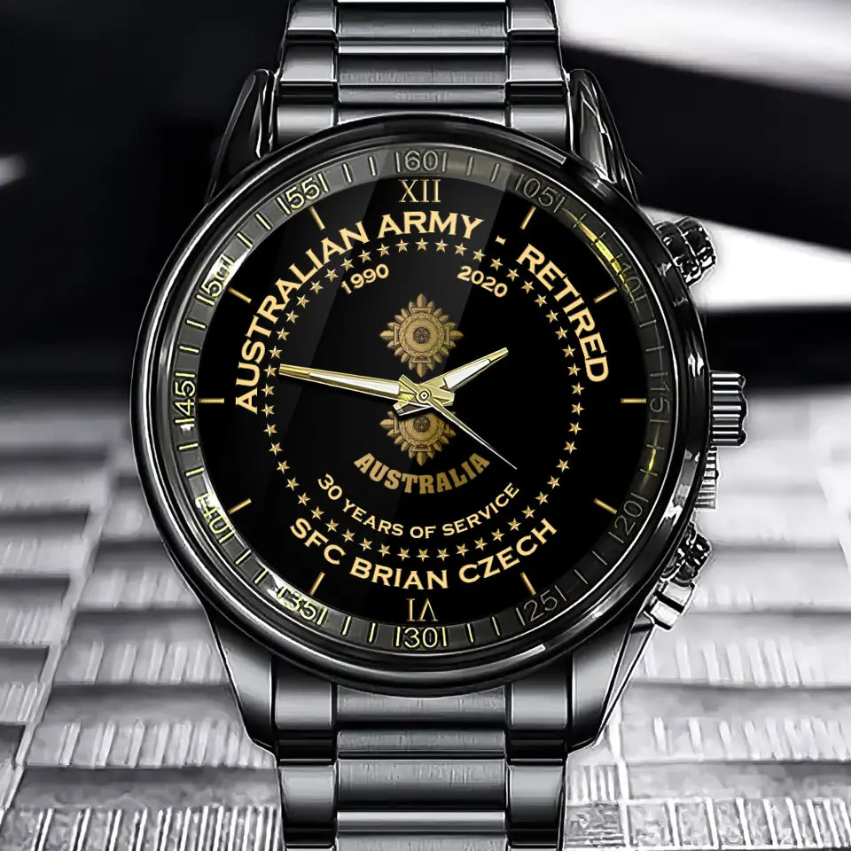 Personalized Australian Army Retired Rank Camo Custom Name & Served Time Watch Printed AHVA24652