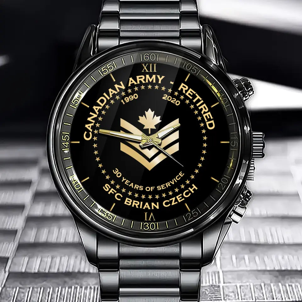 Personalized Canadian Army Retired Rank Camo Custom Name & Served Time Watch Printed AHVA24652