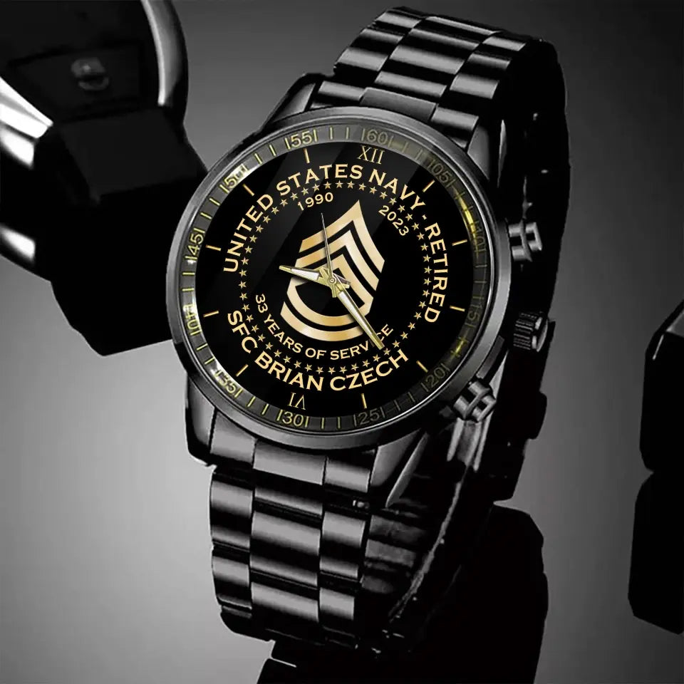 Personalized United States Army Retired Rank Camo Custom Name & Served Time Watch Printed AHVA24652