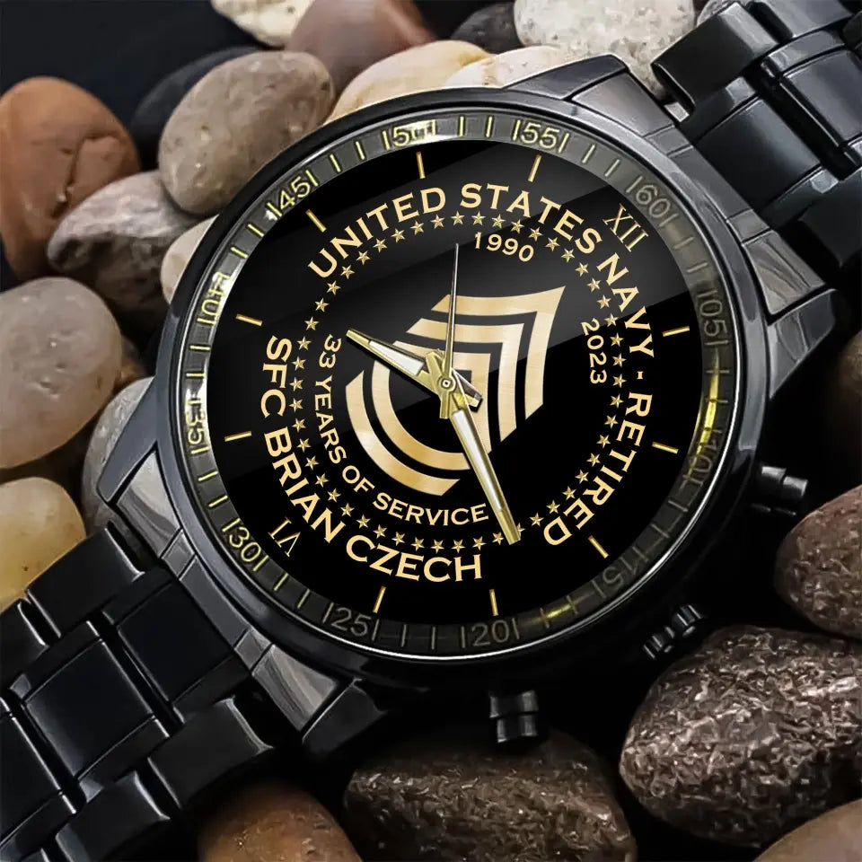 Personalized United States Army Retired Rank Camo Custom Name & Served Time Watch Printed AHVA24652