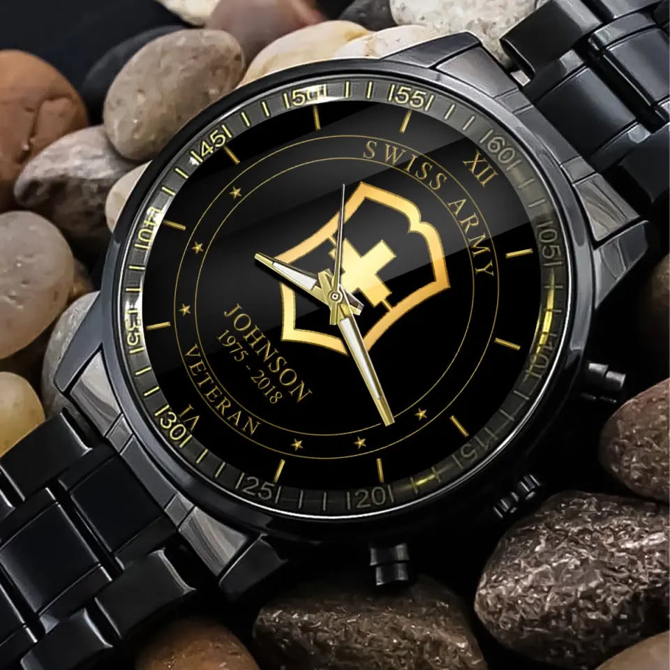 Personalized Retired Swiss Army Logo Custom Name & Time Watch Printed AHVQ24666