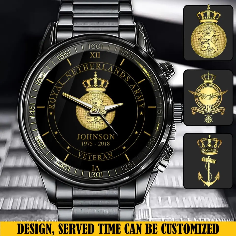 Personalized Retired Royal Netherlands Army Logo Custom Name & Time Watch Printed AHVQ24666