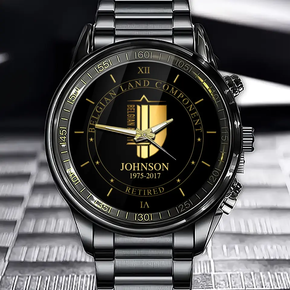 Personalized Retired Belgian Land Component Logo Custom Name & Time Watch Printed AHVQ24666