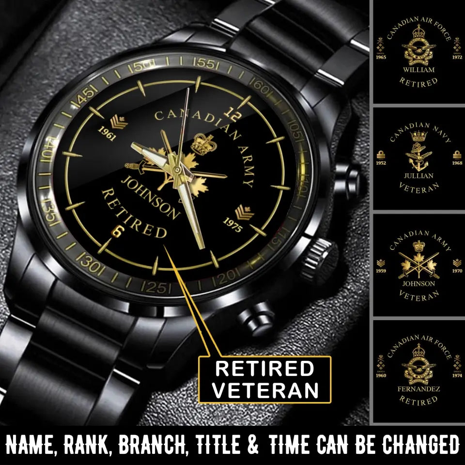 Personalized Retired Canadian Army Logo Rank Camo Custom Name Watch Printed AHVA24667