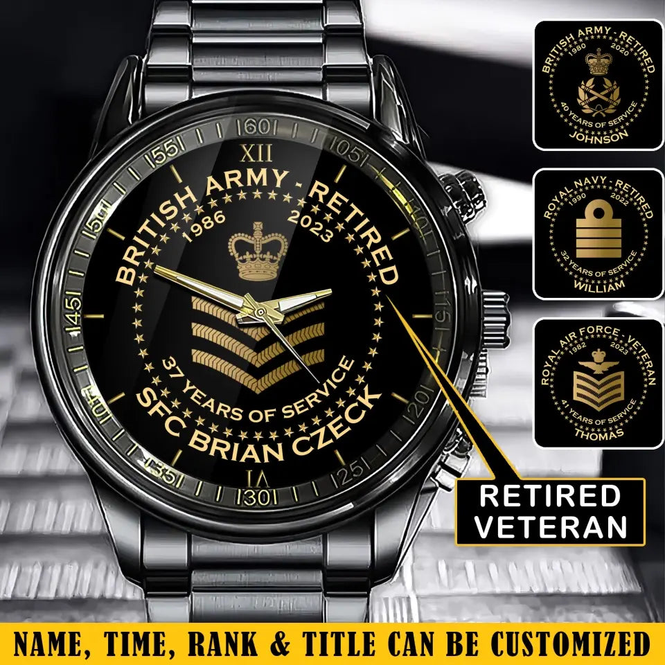Personalized British Army Retired Custom Served Time & Name Watch Printed AHVA24696