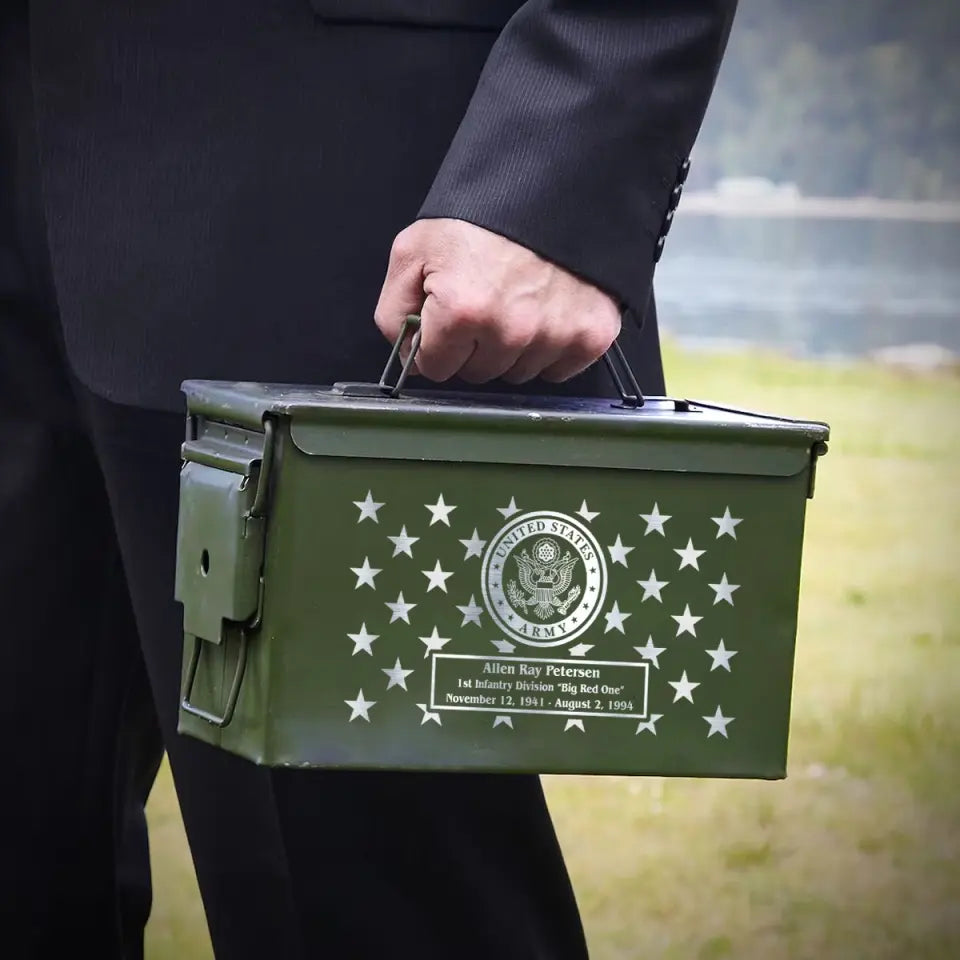Personalized United States Army Veteran Custom Name & Time Ammo Box Printed QTVA24725