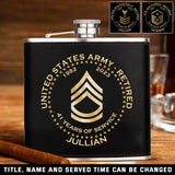Personalized US Army Retired Custom Rank Served Time & Name Leather Flask Printed AHKH24765