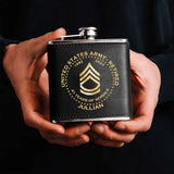 Personalized US Army Retired Custom Rank Served Time & Name Leather Flask Printed AHKH24765
