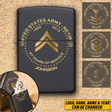 Personalized United States Army Retired Custom Rank & Time Lighter Printed AHVQ24815