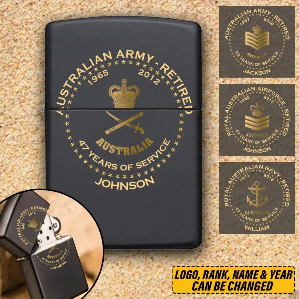 Personalized Australian Army Retired Custom Rank & Time Lighter Printed AHVQ24815