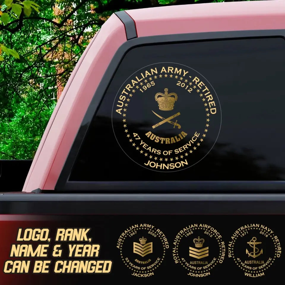 Personalized Australian Army Retired Rank Camo Custom Name & Time Decal Printed AHVQ24835