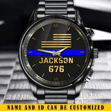 Personalized US Police Thin Blue Line Custom Name & ID Watch Printed QTKH24843