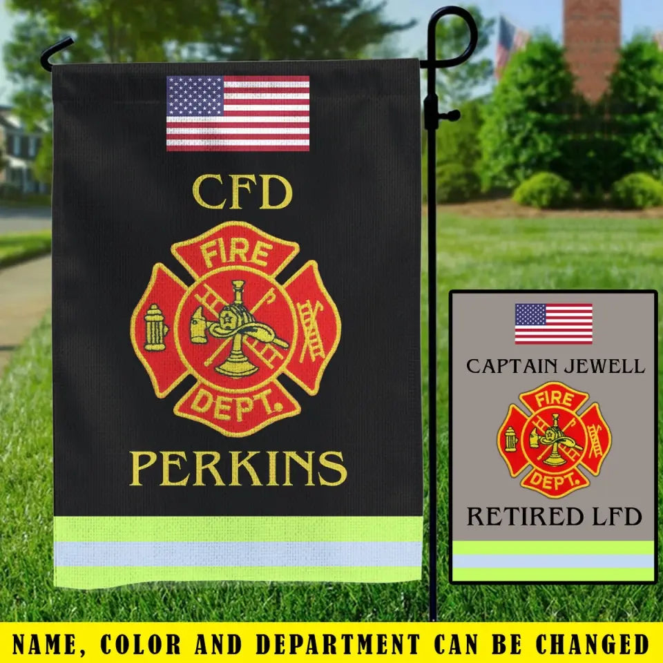 Personalized US Flag Firefighter Department & Custom Name Garden Flag Printed QTKH24856