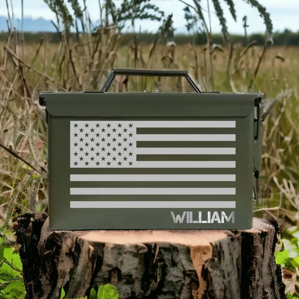 Personalized US Flag Camo Custom Name Ammo Box Printed KVH24881