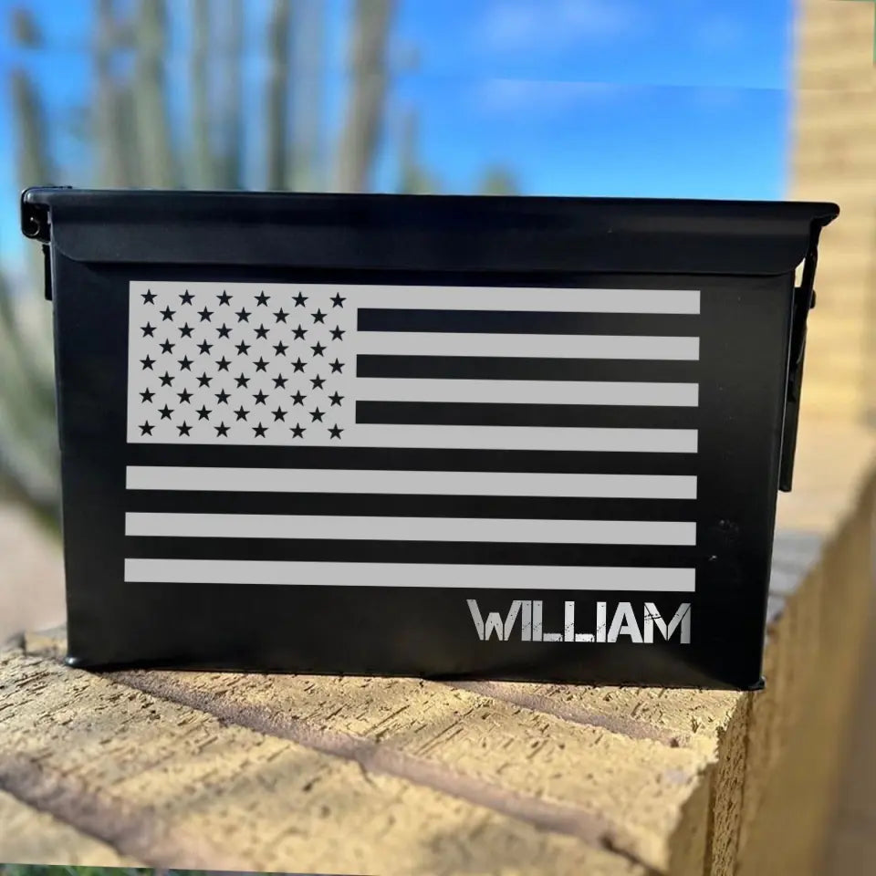 Personalized US Flag Camo Custom Name Ammo Box Printed KVH24881