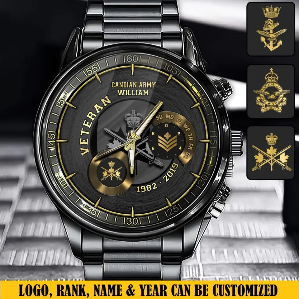 Personalized Canadian Army Logo Custom Rank & Name Watch Printed AHVQ24886