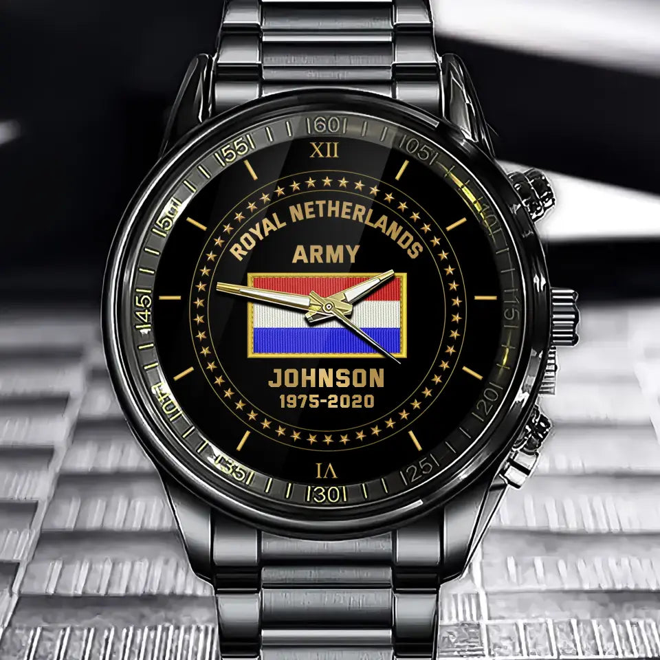 Personalized Royal Netherlands Army Flag Custom Name & Time Watch Printed VQ24892