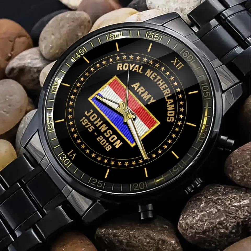 Personalized Royal Netherlands Army Flag Custom Name & Time Watch Printed VQ24892