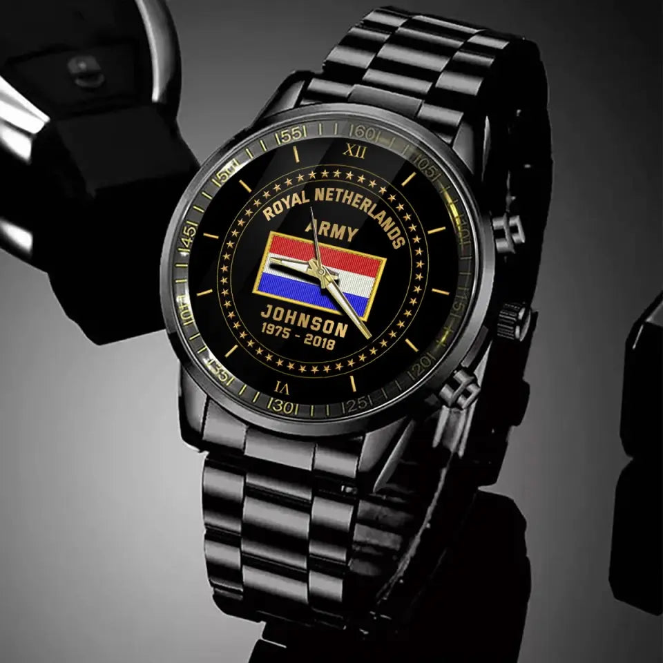 Personalized Royal Netherlands Army Flag Custom Name & Time Watch Printed VQ24892