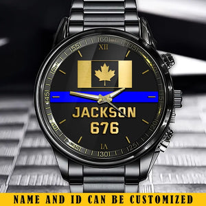 Personalized Canadian Police Blue Line Custom Name & ID Watch Printed QTKH24888