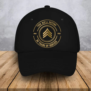 Personalized This We'll Defend US Veteran Custom Rank & Name Served Time Black Cap Printed AHVQ24899