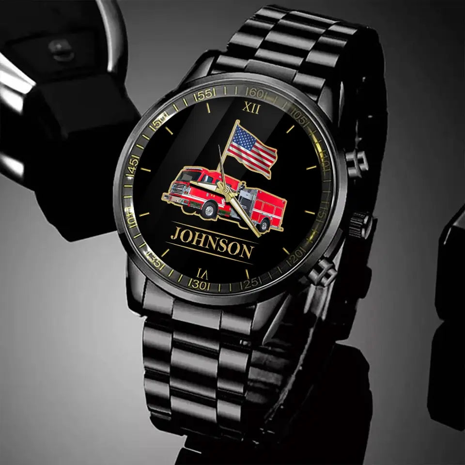 Personalized Trucker US Flag Custom Name Watch VA24904