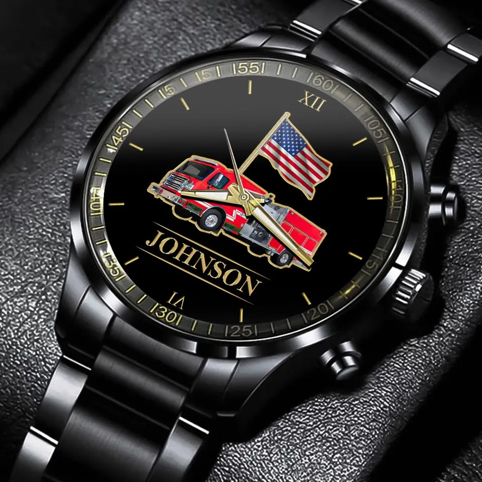 Personalized Trucker US Flag Custom Name Watch VA24904