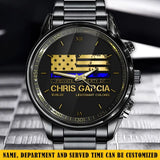 Personalized Thin Blue Line US Flag Private Property Of US Police Custom Name & Time Watch Printed QTKH24957