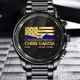 Personalized Thin Blue Line US Flag Private Property Of US Police Custom Name & Time Watch Printed QTKH24957