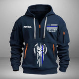 Personalized Retired US Police Custom ID & Time Skull Police Quarter Zip Hoodie 2D Printed KVH24962