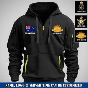 Personalized Australian Army Logo Custom Name & Time Quarter Zip Hoodie 2D Printed VQ24969