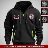 Personalized UK Firefighter Custom Name & Department Quarter Zip Hoodie 2D Printed VQ24973