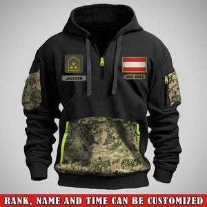 Personalized Austrian Veteran Rank Camo Custom Name & Time Quarter Zip Hoodie 2D Printed LVA24987