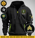 Personalized US Army Logo Custom Rank & Time Quarter Zip Hoodie 2D Printed QTKH24991
