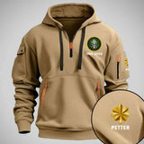 Personalized US Army Logo Custom Rank & Time Quarter Zip Hoodie 2D Printed QTKH24991