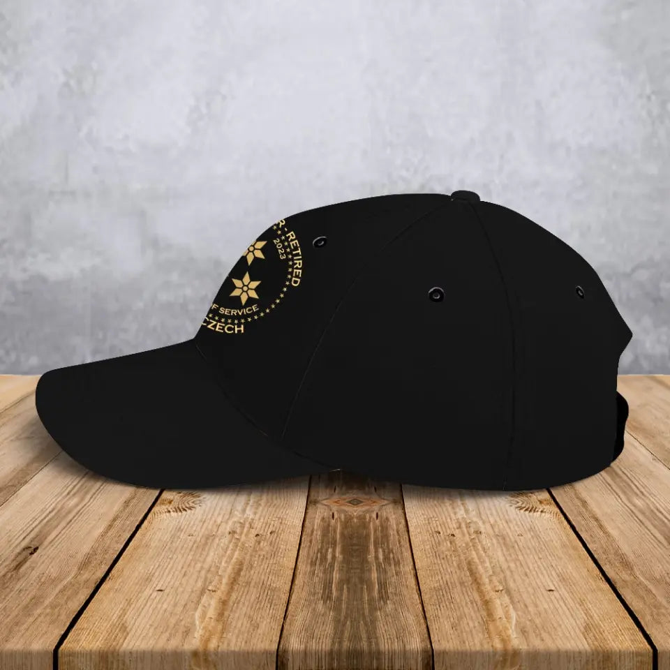 Personalized Retired Austrian Custom Gold Rank & Service Time Black Cap Printed AHVA241005
