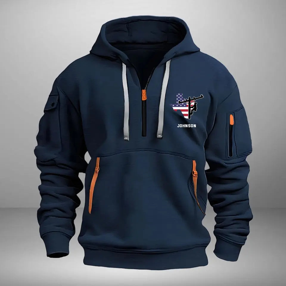Personalized US State Map Electrician Custom Name Quarter Zip Hoodie 2D Printed VQ241015