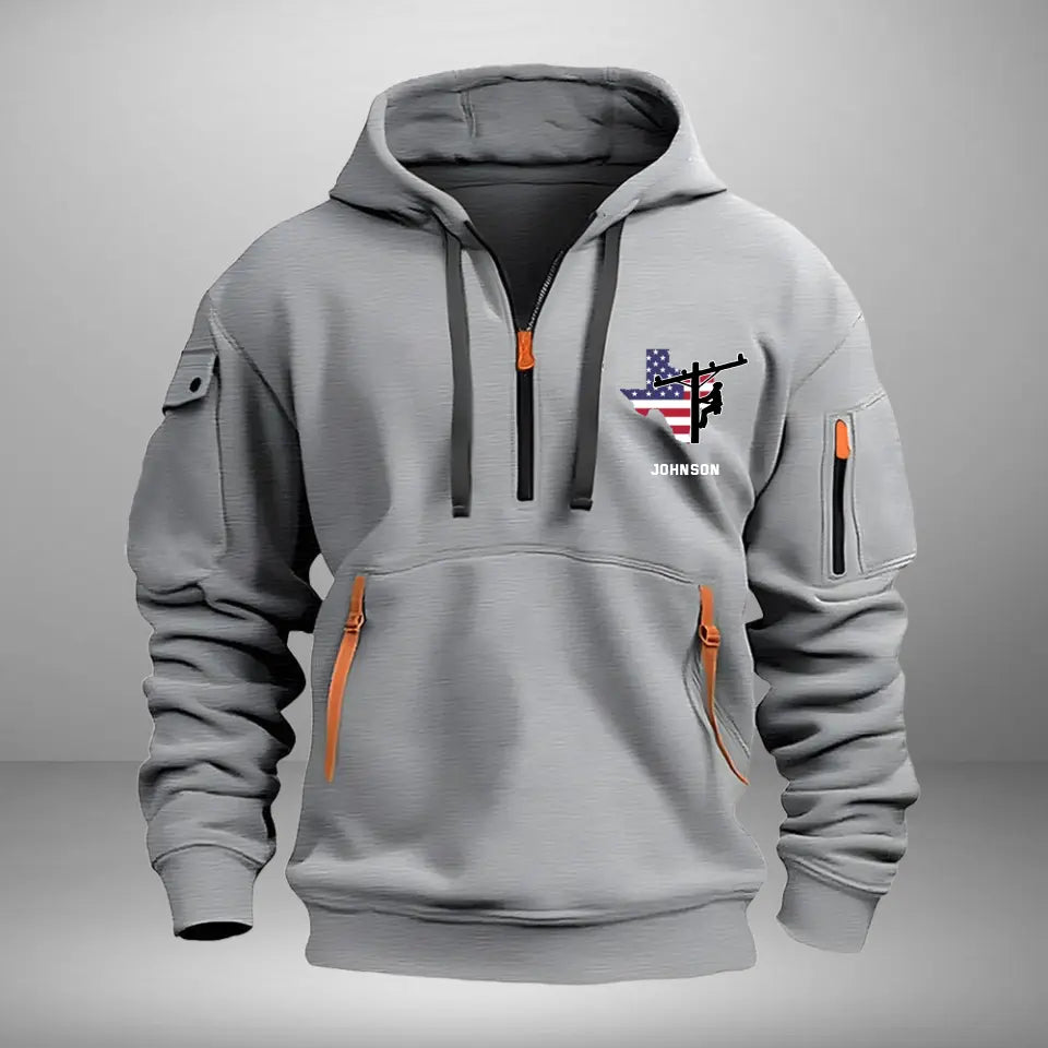 Personalized US State Map Electrician Custom Name Quarter Zip Hoodie 2D Printed VQ241015