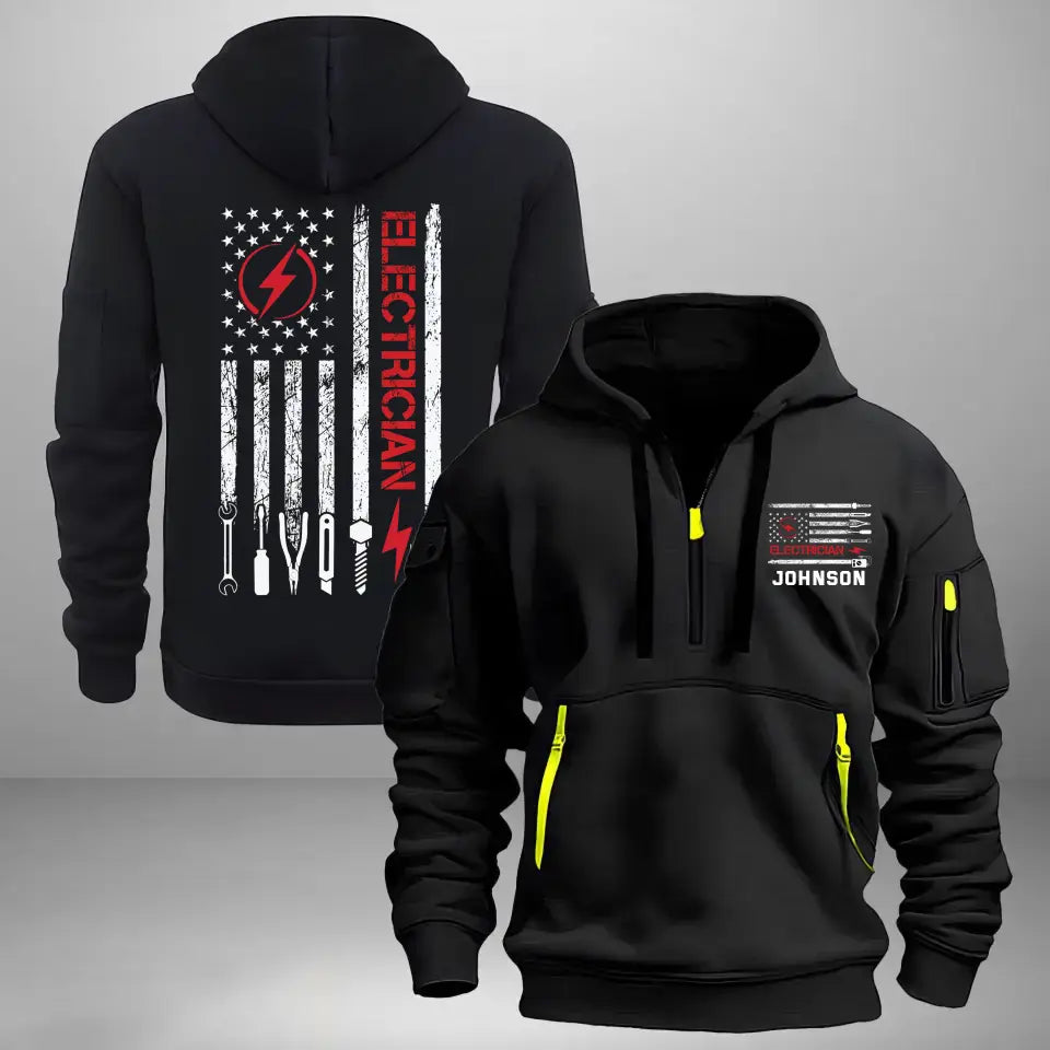 Personalized US Electrician Custom name Quarter Zip Hoodie 2D Printed VQ241031