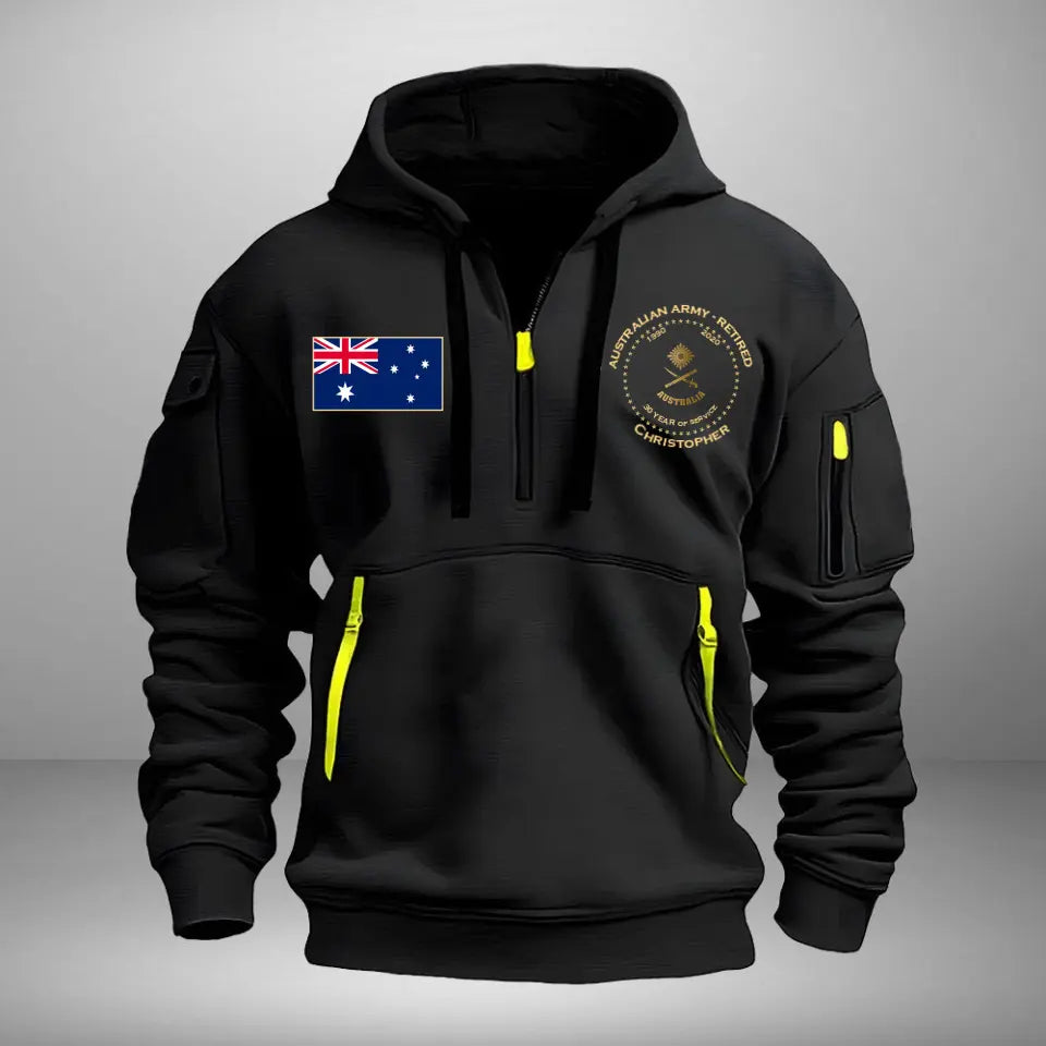 Personalized Australian Army Retired Rank Gold Custom Name & Service Time Quarter Zip Hoodie 2D Printed AHVA241028