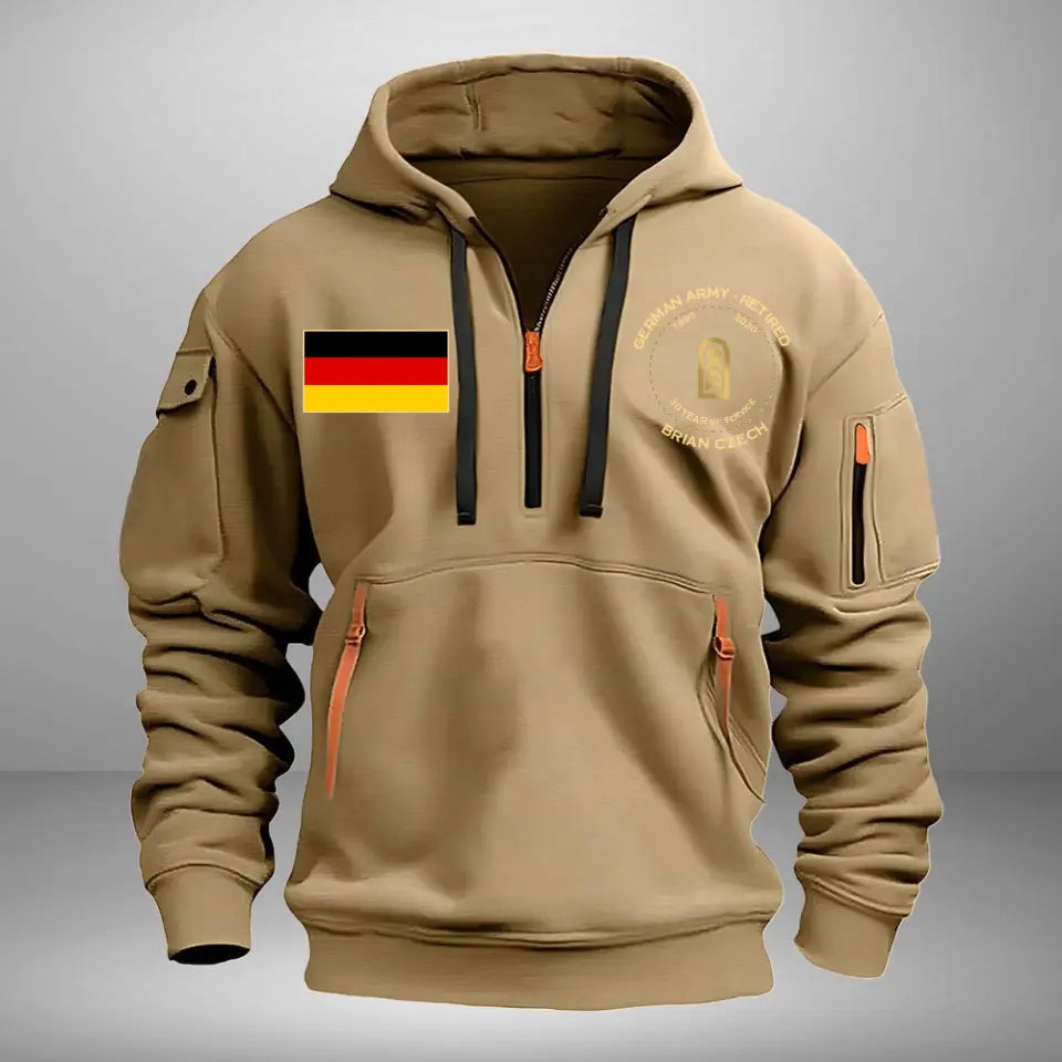 Personalized German Army Retired Rank Gold Custom Name & Service Time Quarter Zip Hoodie 2D Printed AHVA241028