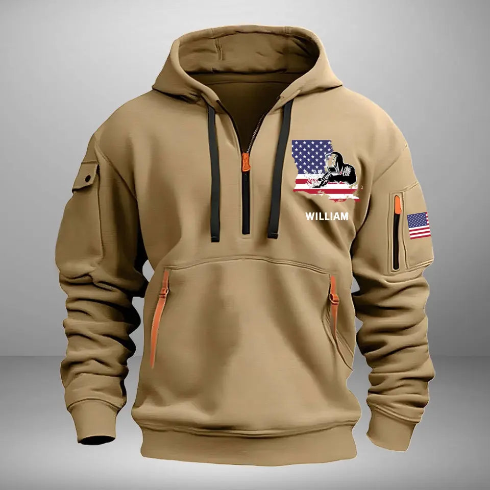 Personalized US State Map Welder Custom Name Quarter Zip Hoodie 2D Printed KVH241029
