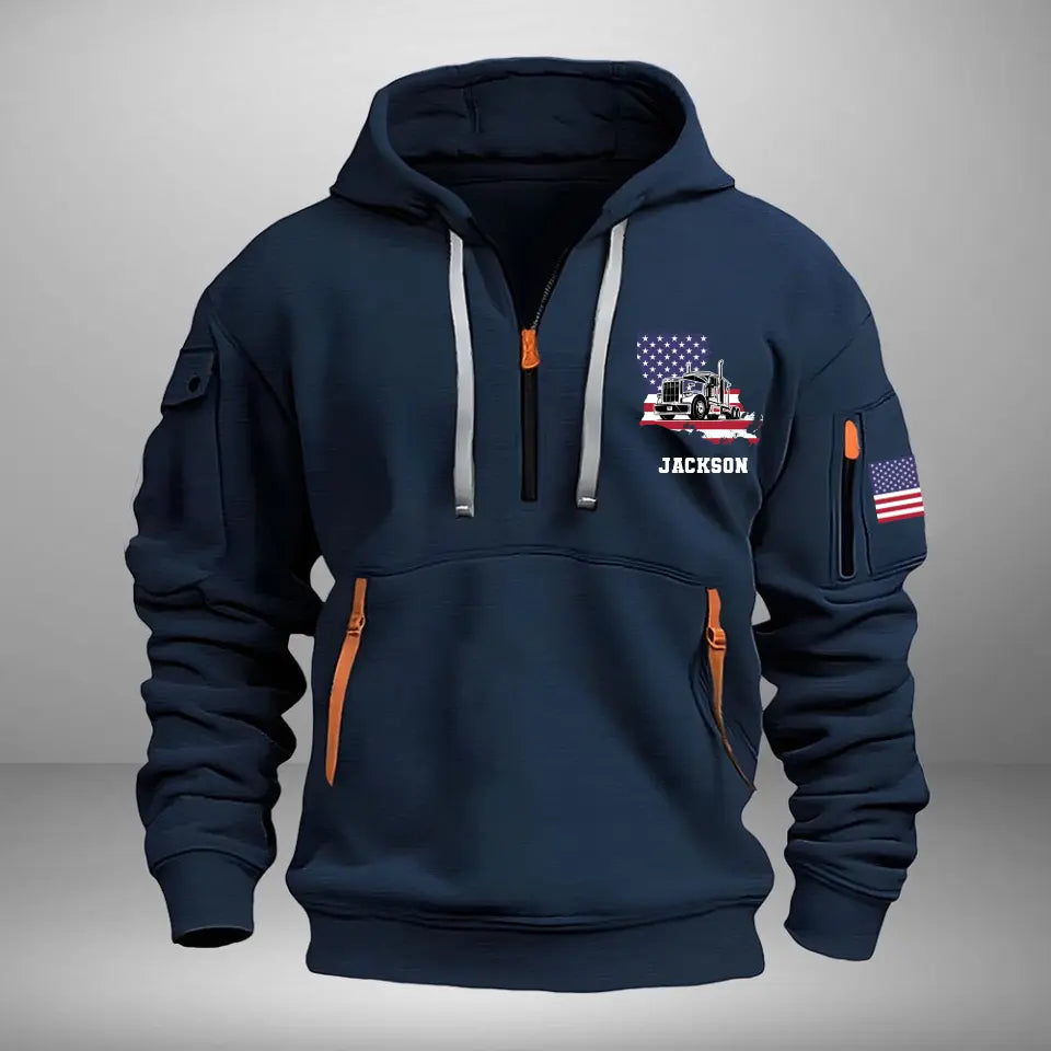 Personalized US State Map Trucker Custom Name Quarter Zip Hoodie 2D Printed KVH241040