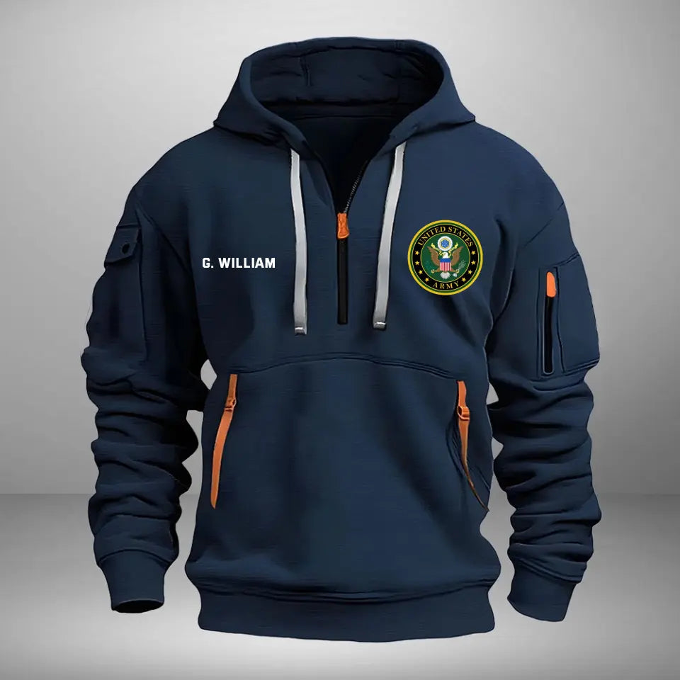 Personalized US Army Logo Custom Name Quarter Zip Hoodie 2D Printed VQ241043