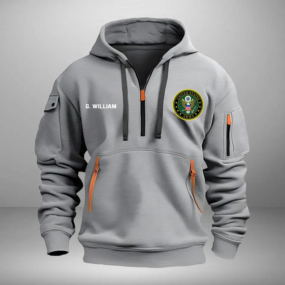 Personalized US Army Logo Custom Name Quarter Zip Hoodie 2D Printed VQ241043