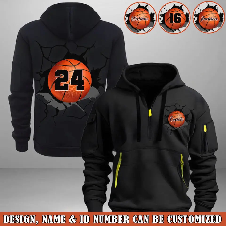 Personalized Basketball Player Custom Name & ID Quarter Zip Hoodie 2D Printed VQ241071